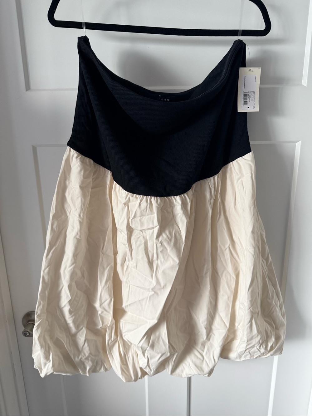 A New Day Black & Cream Bubble Hem Strapless Dress NWT Size 1x